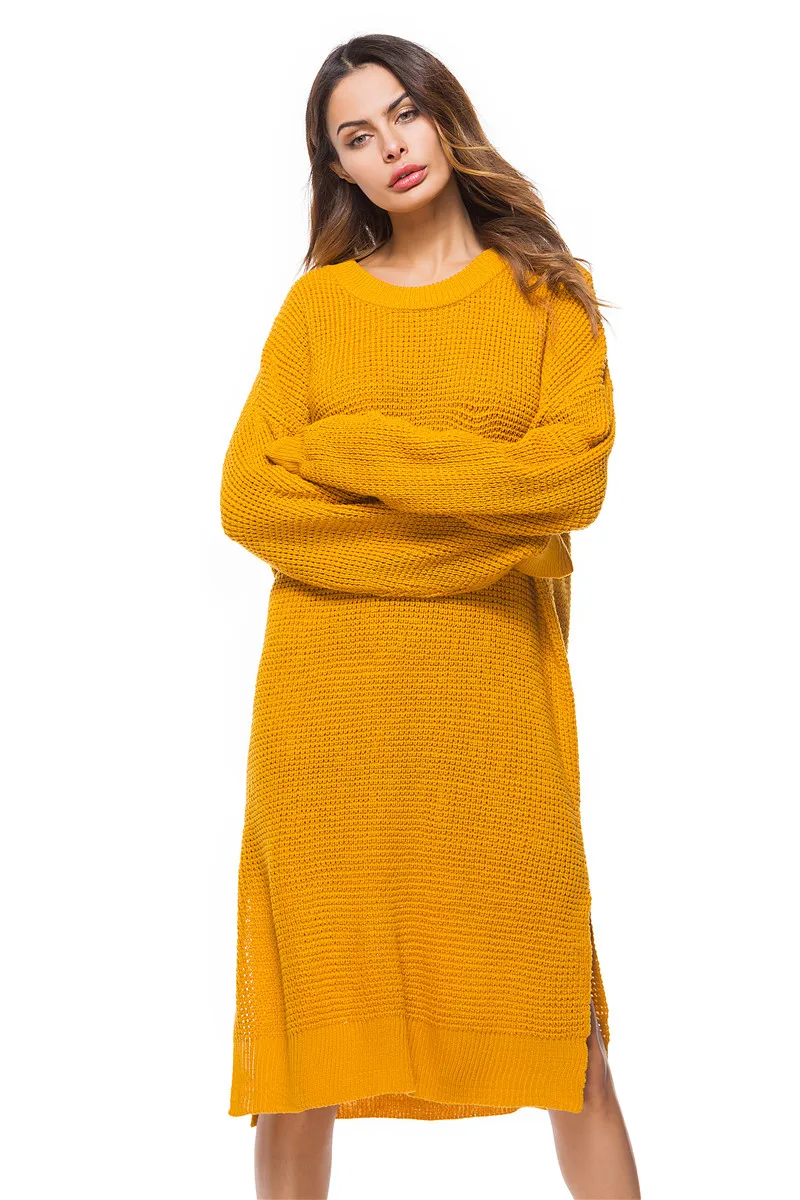 2018 spring new European and American large size women's knit dress loose long knit sweater women (21)