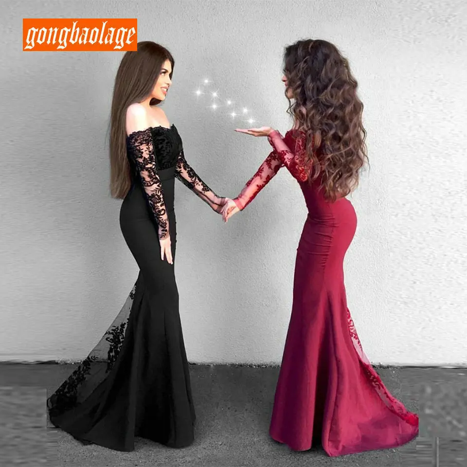 Fashion Black Mermaid Long Evening Dress 2019 Sexy party Gown Evening Boat Neck Elastic Satin Lace Zipper Formal Prom Dresses
Fashion Black Mermaid Long Evening Dress 2019 Sexy party Gown Evening Boat Neck Elastic Satin Lace Zipper Formal Prom Dresses