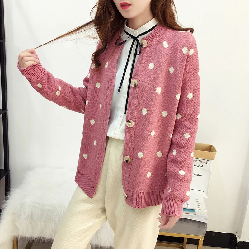 2019 Autumn Winter Cardigan Women Casual Long Sleeve Loose Polka Dot Sweater Candy Color Coat Jacket jumper cardigan mujer
2019 Autumn Winter Cardigan Women Casual Long Sleeve Loose Polka Dot Sweater Candy Color Coat Jacket jumper cardigan mujer