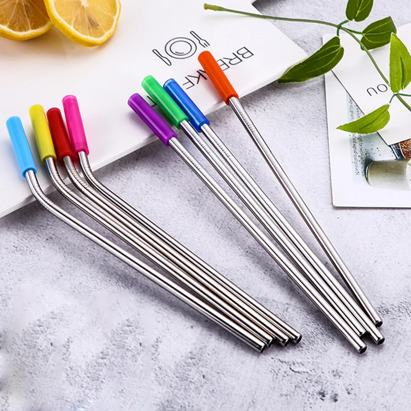 

6pcs/set Reusable Stainless Steel Straws Straight Bent Drinking Straws with Silicone Tips Hot Cold Beverage Drink Bar Tools