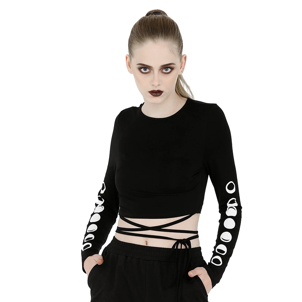 Punk Women Criss Cross Black T-shirt Casual Bandage Crop Tops Sexy Long Sleeve Printed Slim T Shirt
Punk Women Criss Cross Black T-shirt Casual Bandage Crop Tops Sexy Long Sleeve Printed Slim T Shirt
