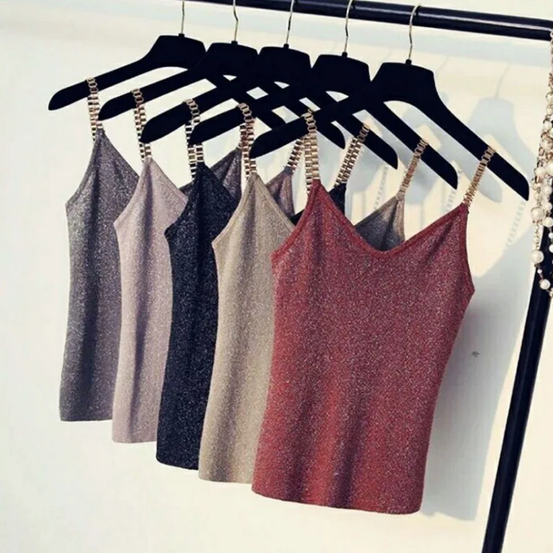 V-Neck Female Metal Strap Sleeveless Tank Tops Camisole Knitted 5Colors 1PC Women Sexy Spaghetti
V-Neck Female Metal Strap Sleeveless Tank Tops Camisole Knitted 5Colors 1PC Women Sexy Spaghetti