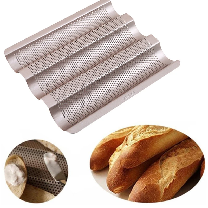 3-slot Non-stick Baguette Baking Tray Loaf Mould French Bread Pan Bake Tools Gold Color Baguette Frame Rack Gadget
3-slot Non-stick Baguette Baking Tray Loaf Mould French Bread Pan Bake Tools Gold Color Baguette Frame Rack Gadget