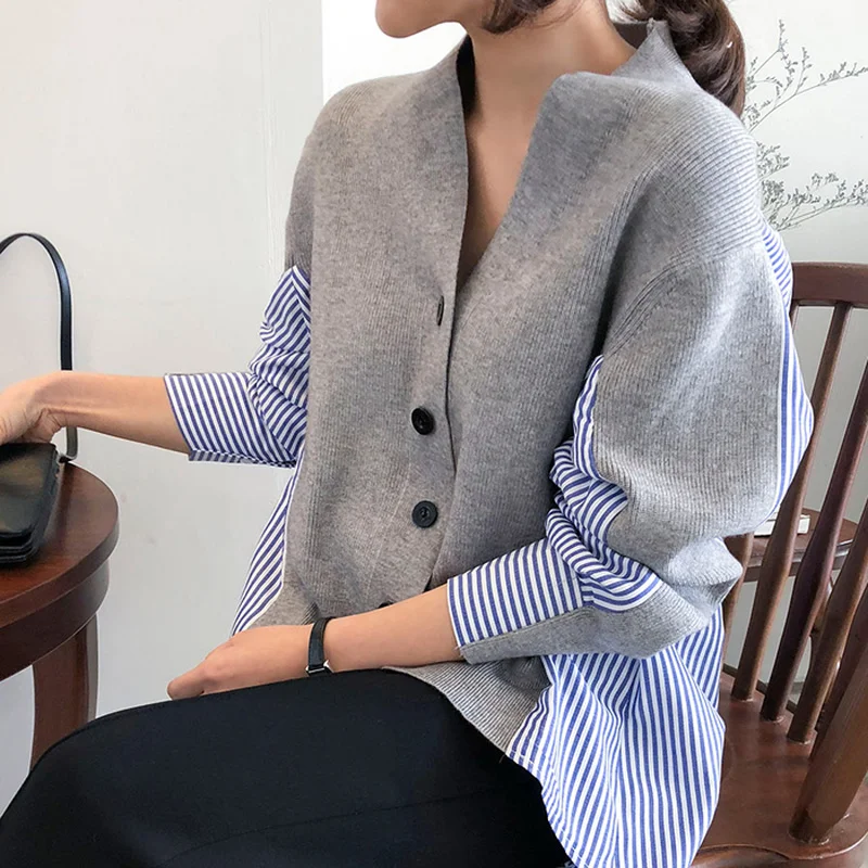 Runway Cardigans Autumn Sweater for Women Winter Stylish Patchwork Long Sleeve Sweater Chic Striped Knitted V-Neck Tops
Runway Cardigans Autumn Sweater for Women Winter Stylish Patchwork Long Sleeve Sweater Chic Striped Knitted V-Neck Tops