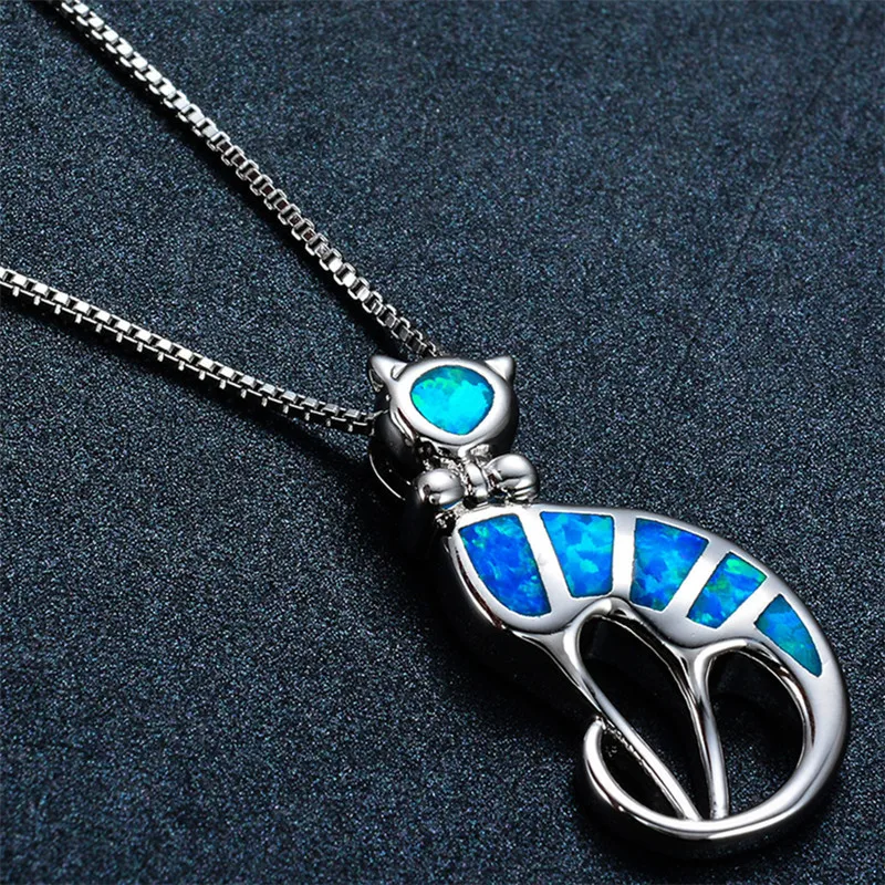 Fashion Crystal Silver Tone Ocean Blue Opal Cat Pendant Necklace For Female Cute Lovely Kitty Amulet Animal Jewelry
Fashion Crystal Silver Tone Ocean Blue Opal Cat Pendant Necklace For Female Cute Lovely Kitty Amulet Animal Jewelry