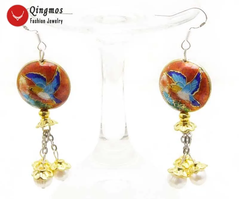 Qingmos Trendy Natural Pearl Earring for Women with 6-7mm White Pearl & 18mm Red Round Dangle Cloisonne Earring Jewelry ear596
Qingmos Trendy Natural Pearl Earring for Women with 6-7mm White Pearl & 18mm Red Round Dangle Cloisonne Earring Jewelry ear596