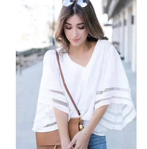 5XL Plus Size V-Neck Flare Sleeve Mesh Patchwork Shirts Women Summer Casual Plus Size Blouses White Chiffon Tops Blusas
5XL Plus Size V-Neck Flare Sleeve Mesh Patchwork Shirts Women Summer Casual Plus Size Blouses White Chiffon Tops Blusas