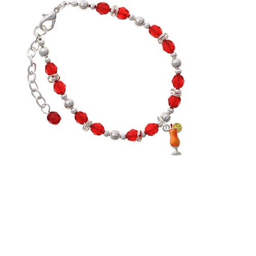 Silvertone 3-D Orange Tropical Drink Red Beaded Bracelet