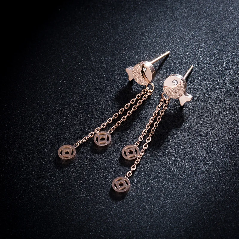 New Design Rose Gold Titanium Steel Dangle Earrings For Women Fish Copper Tassel Earrings Jewelry Boucles D'oreilles RN01040
New Design Rose Gold Titanium Steel Dangle Earrings For Women Fish Copper Tassel Earrings Jewelry Boucles D'oreilles RN01040