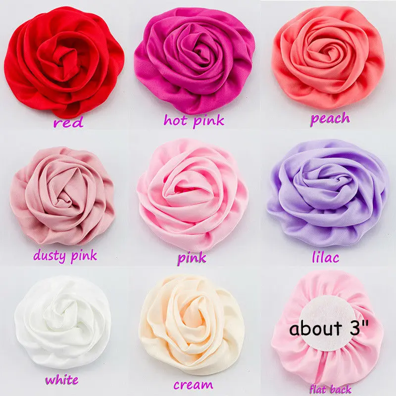 

120pcs/lot 3" Soft Matte Satin Silk Flowers For Kids Hair Accessories Artificial Rolled Rosette Fabric Flowers For Headbands