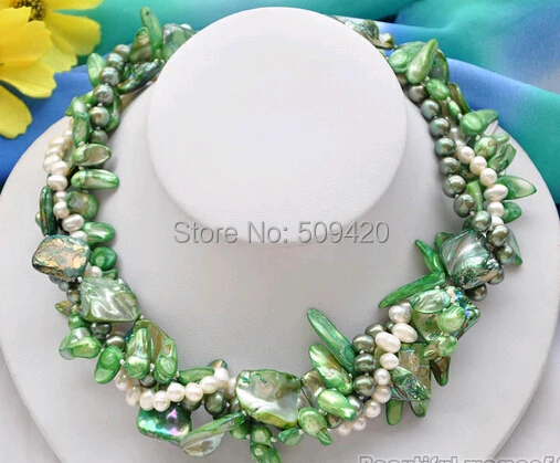 Free Shipping>>>4strands green white BAROQUE RICE FRESHWATER tail pearl SHELL necklace 18inch
Free Shipping>>>4strands green white BAROQUE RICE FRESHWATER tail pearl SHELL necklace 18inch