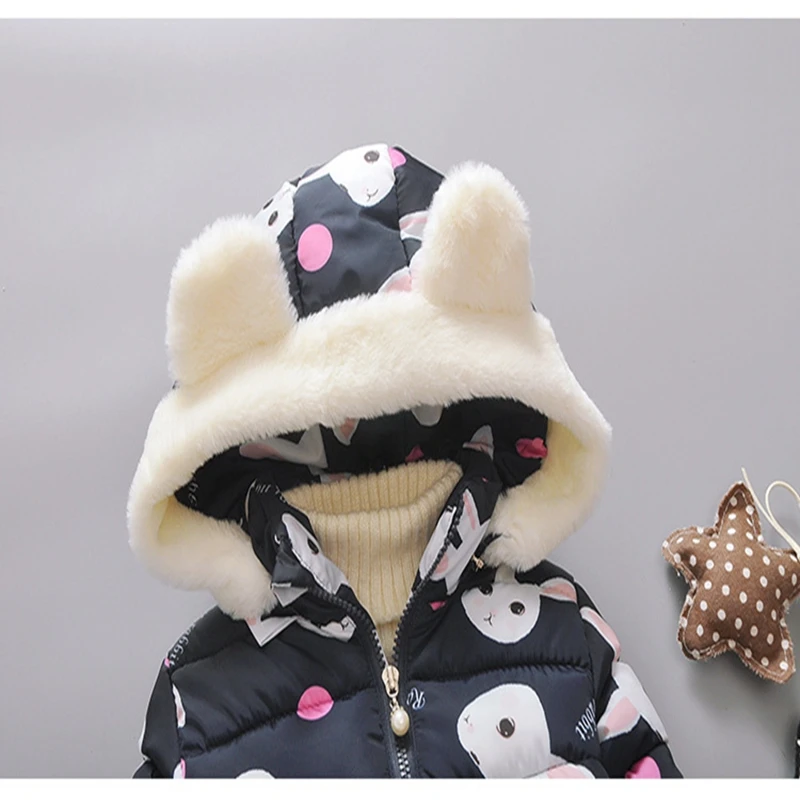 Baby girl Coat In Winter Leisure style Cartoon Rabbit head Warm and lovely zipper jacket Kids Children are not afraid of cold (10)
