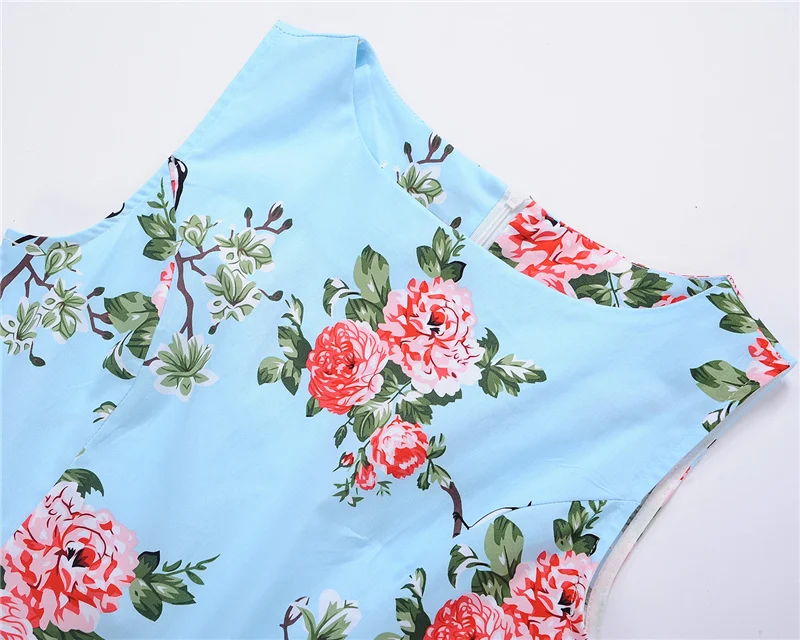 Kostlish Floral Print Summer Dress Women Sleeveless 50s Tunic Vintage Dress With Belt 2017 Elegant Swing Party Dresses Sundress (58)