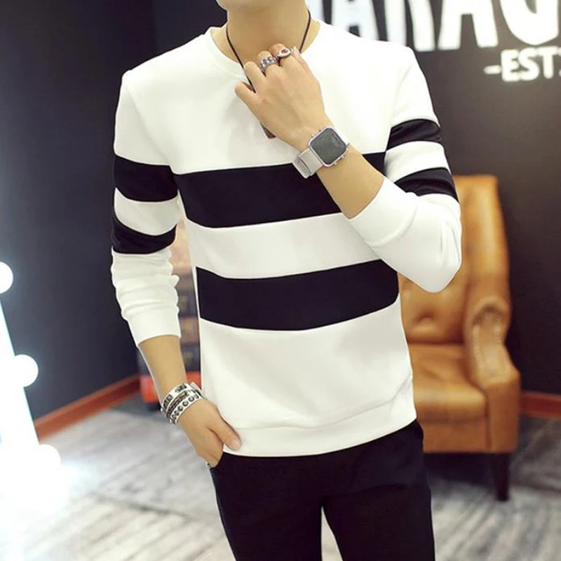 Spring Autumn Men Printed Long-sleeved T-shirt Teen Round Neck Stripe Bottom Top Fashion Casual Men's Clothing
Spring Autumn Men Printed Long-sleeved T-shirt Teen Round Neck Stripe Bottom Top Fashion Casual Men's Clothing