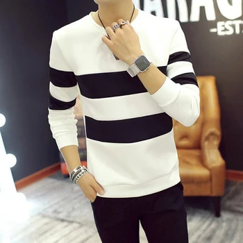 Spring Autumn Men Printed Long-sleeved T-shirt Teen Round Neck Stripe Bottom Top Fashion Casual Men's Clothing 
Spring Autumn Men Printed Long-sleeved T-shirt Teen Round Neck Stripe Bottom Top Fashion Casual Men's Clothing