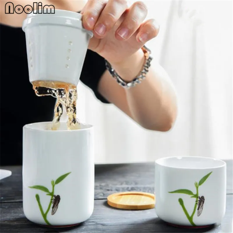 Керамический чайный набор белая фарфоровая чайная чашка с крышкой и фильтром