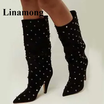 2018 Winter Newest Spike Heel Pointed Toe Flock Black Rivet Slip-On Fashion Women Long Boots High Quaity Normal Size 8CM Heel
2018 Winter Newest Spike Heel Pointed Toe Flock Black Rivet Slip-On Fashion Women Long Boots High Quaity Normal Size 8CM Heel