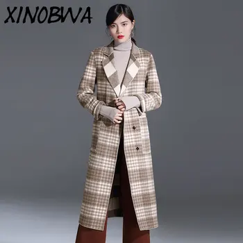 Europe New Women Winter High Street Fashion Turn Down Collar Pockets Covered Button Double Face Plaid 100%Wool Long Coats Blends
Europe New Women Winter High Street Fashion Turn Down Collar Pockets Covered Button Double Face Plaid 100%Wool Long Coats Blends