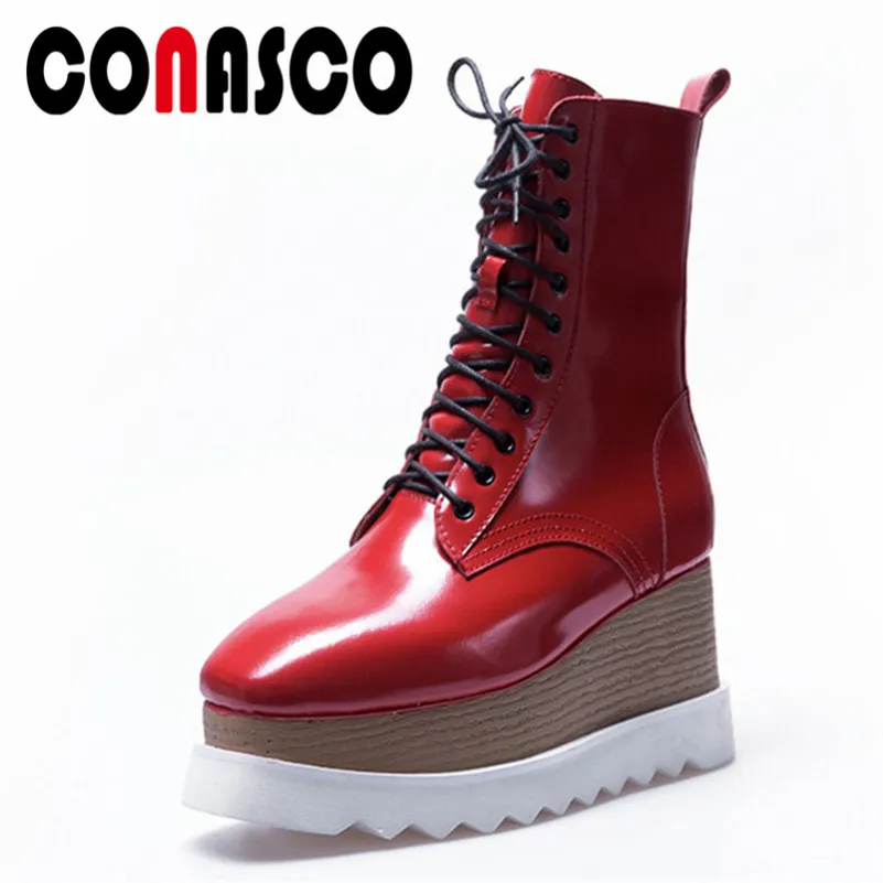CONASCO Punk Rock Women Ankle Boots Wedges Heels Lace Up Autumn Winter Martin Shoes Woman Platforms Sexy Short Prom Pumps
CONASCO Punk Rock Women Ankle Boots Wedges Heels Lace Up Autumn Winter Martin Shoes Woman Platforms Sexy Short Prom Pumps