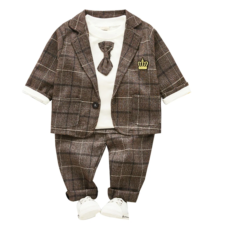 Модный осенний нарядный костюм для малышей Одежда мальчиков футболка с длинными