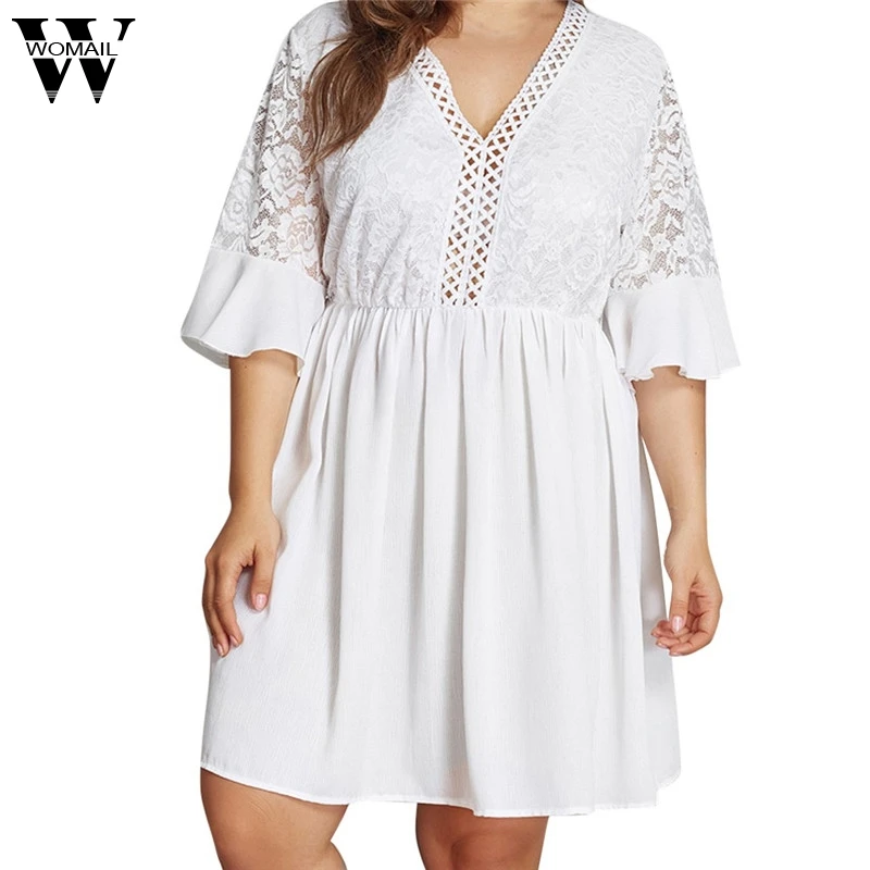 Womail Plus Size Dress Womens V-Neck Solid White Lace Stitching Summer Half Sleeve Bohemian Dresses Dropship May22 Vestido
Womail Plus Size Dress Womens V-Neck Solid White Lace Stitching Summer Half Sleeve Bohemian Dresses Dropship May22 Vestido