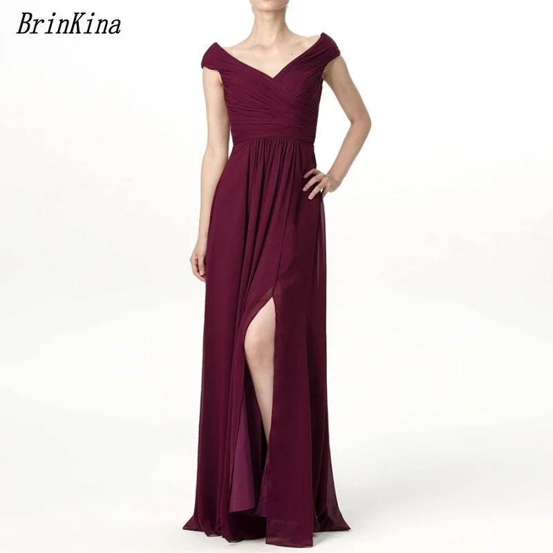 Brinkina New Popular A Line V Neck Burgundy Chiffon Long Bridesmaid Dresses Pleated Cap Sleeves Front Slit Party Gowns Vestidos
Brinkina New Popular A Line V Neck Burgundy Chiffon Long Bridesmaid Dresses Pleated Cap Sleeves Front Slit Party Gowns Vestidos