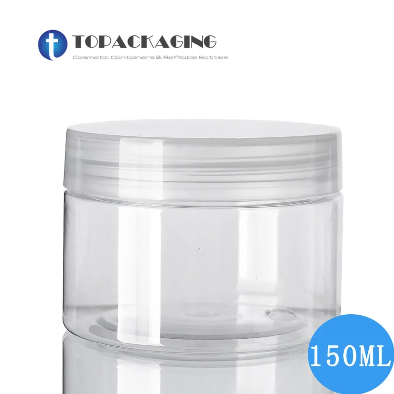 30PCS/LOT 150G Cream Jar Empty Cosmetic Container PET Plastic Canister Transparent Cans Screw Cap Refillable Facial Mask Packing
30PCS/LOT 150G Cream Jar Empty Cosmetic Container PET Plastic Canister Transparent Cans Screw Cap Refillable Facial Mask Packing