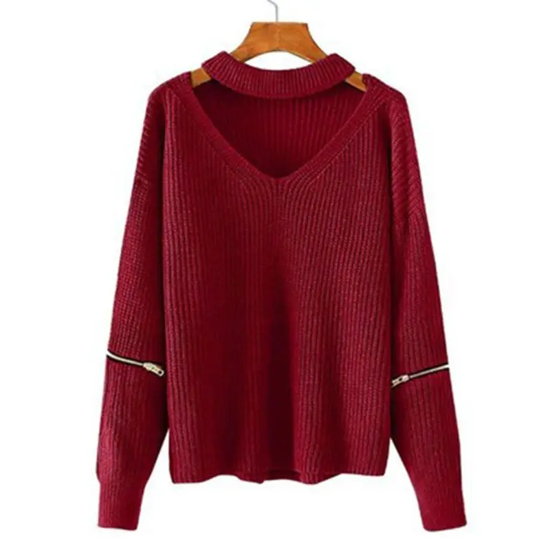 Womens Winter Warm Turtleneck Knitted Sweater Deep V-Neck Zipper Long Sleeve Pullover Tops Cut Out Solid Color Choker Halter
Womens Winter Warm Turtleneck Knitted Sweater Deep V-Neck Zipper Long Sleeve Pullover Tops Cut Out Solid Color Choker Halter