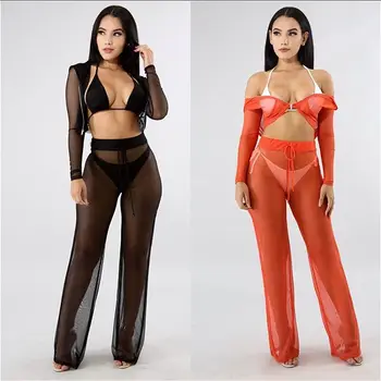Women Summer beach style two piece set short tops and long pants mesh see through long sleeve sexy 2 piece beach wear women sets
Women Summer beach style two piece set short tops and long pants mesh see through long sleeve sexy 2 piece beach wear women sets