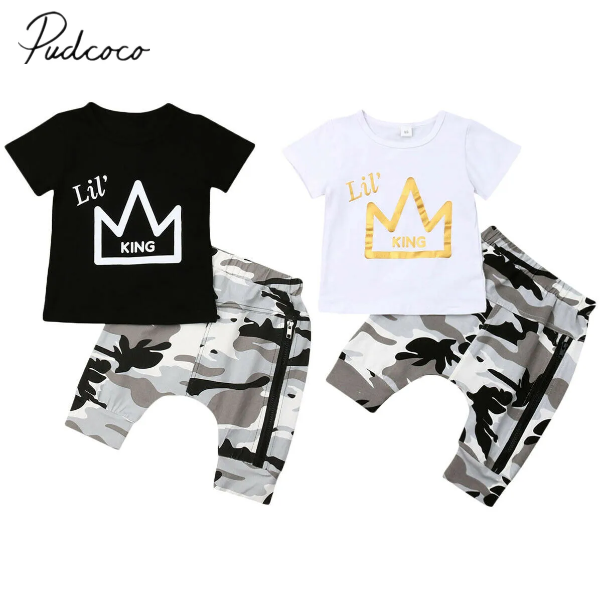 2019 Baby Summer Clothing Toddler Kids Baby Boys Crown Print Tops T-shirt Camo Zip Pants Fashion Outfits 2pcs Set Clothes
2019 Baby Summer Clothing Toddler Kids Baby Boys Crown Print Tops T-shirt Camo Zip Pants Fashion Outfits 2pcs Set Clothes