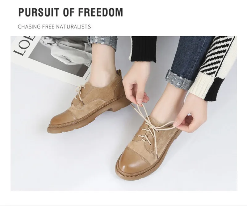 Retro Women Oxfords Shoes Spring 2019 New British Flats Brogues Shoes Woman Round Toe Lace Up Students Casual Flat Platform Shoe (10)