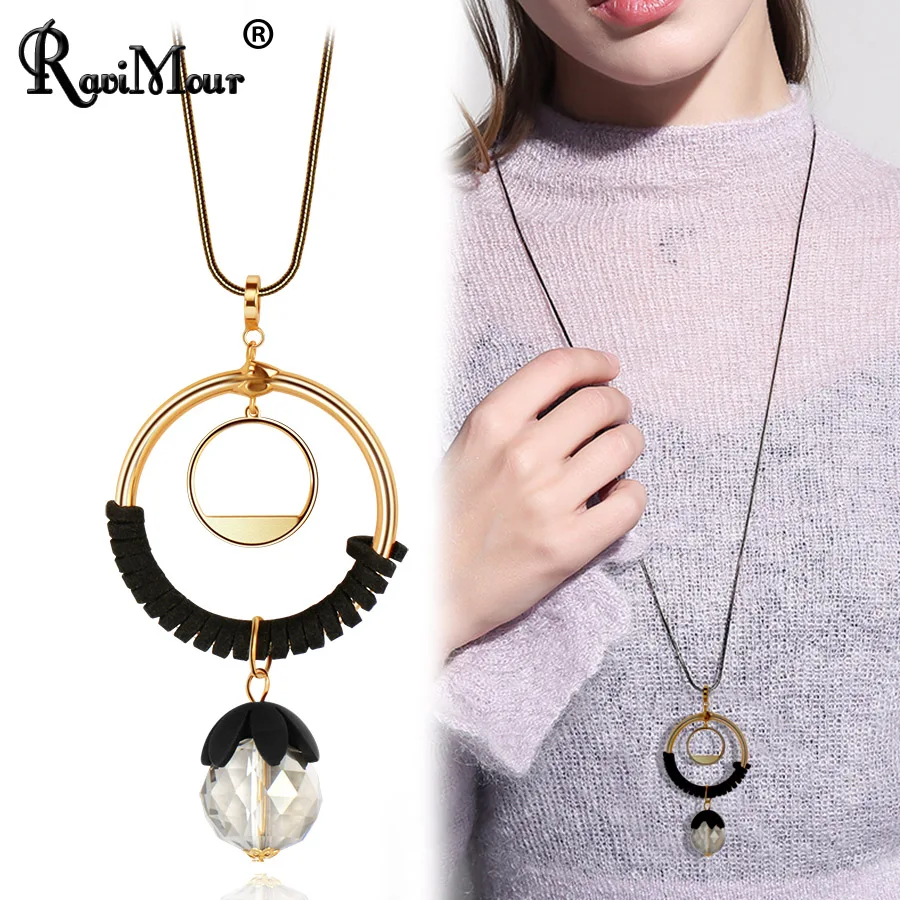 RAVIMOUR Crystal Ball Pendant Necklace Women Gold Circle Round Geometric Statement Long Kolye Black Snake Chain Sweater Jewelry
RAVIMOUR Crystal Ball Pendant Necklace Women Gold Circle Round Geometric Statement Long Kolye Black Snake Chain Sweater Jewelry