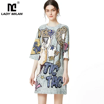 Lady Milan 2019 Women's Runway Dresses O Neck 3/4 Sleeves Printed Beaded Fashion A Line Short Runway Dresses 
Lady Milan 2019 Women's Runway Dresses O Neck 3/4 Sleeves Printed Beaded Fashion A Line Short Runway Dresses