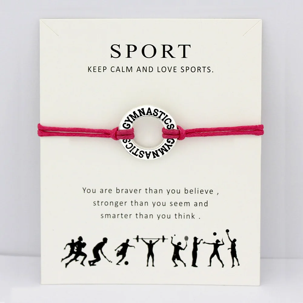 Gymnastics Gym Card Bracelets Sports Antique Silver Charm Jewelry Hot Pink Red Wax Cord Women Girl Boy Men Gift Drop Shipping
Gymnastics Gym Card Bracelets Sports Antique Silver Charm Jewelry Hot Pink Red Wax Cord Women Girl Boy Men Gift Drop Shipping