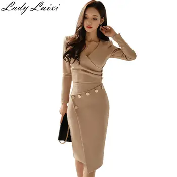 2019 Autumn Office Ladies wear to Work Bodycon skirt Sets 2 Pieces Sets Long Sleeve Draped Top + Buttons Irregular Pencil Skirt
2019 Autumn Office Ladies wear to Work Bodycon skirt Sets 2 Pieces Sets Long Sleeve Draped Top + Buttons Irregular Pencil Skirt