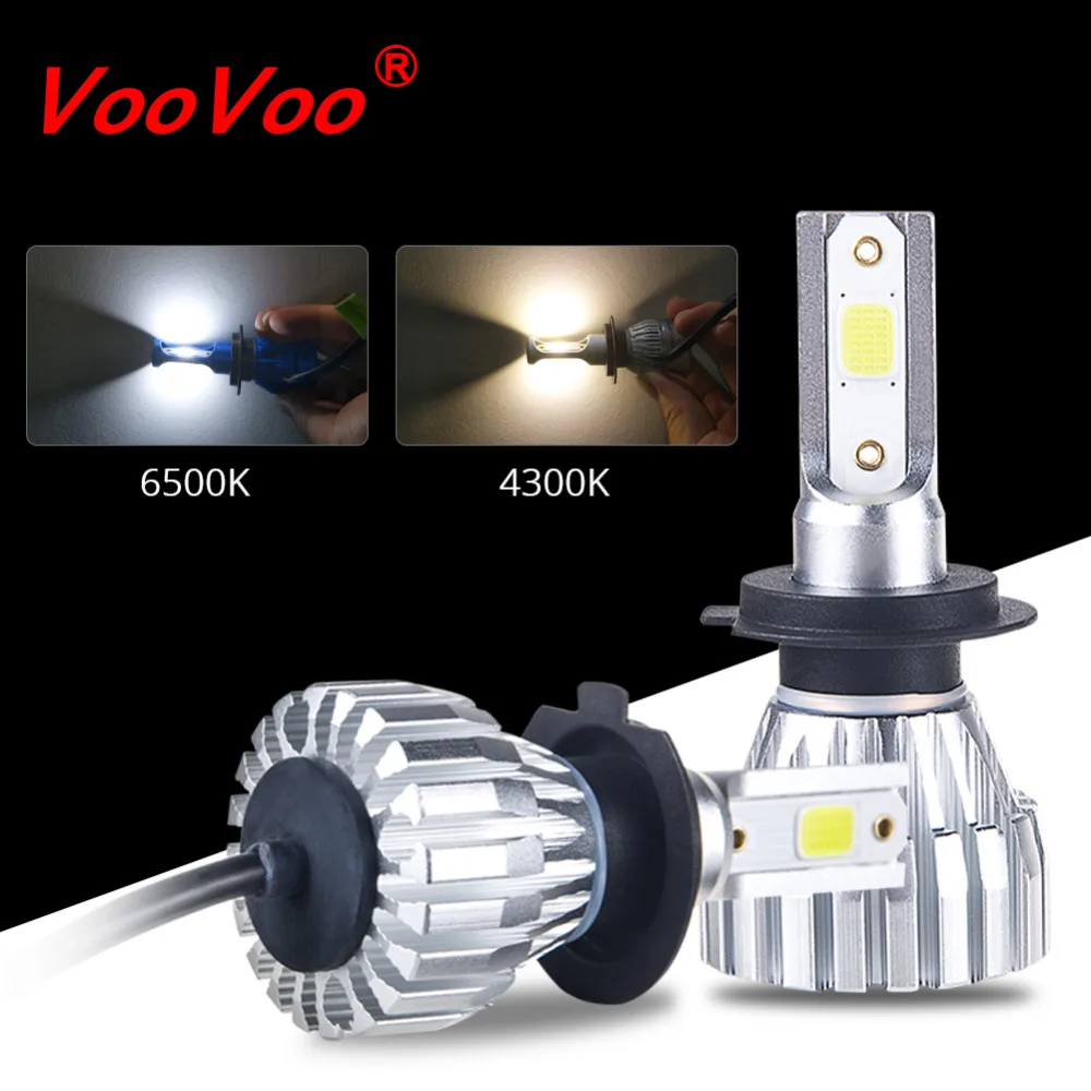 

VooVoo 2Pcs Fanless H7 H1 Led H3 H4 H11 9005 9006 9012 HIR2 6500K 4300K Mini Car Headlight Bulbs 50W 5000LM Auto Headlamp Lights