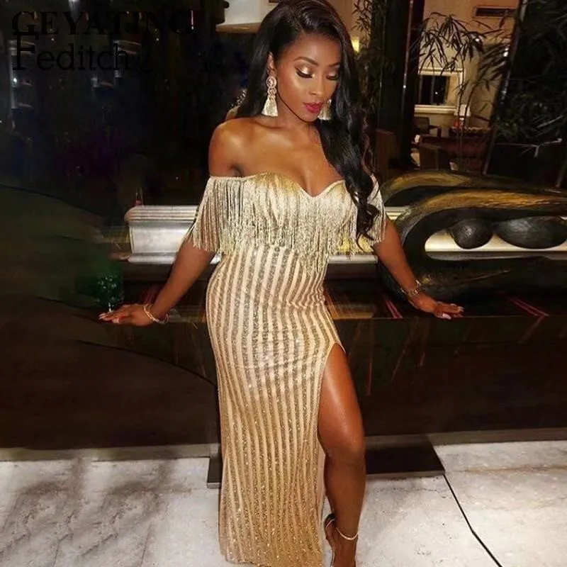 Glitter Gold Sequined Mermaid African Prom Dresses Long 2019 Sexy High Split Tassel Black Girls Maxi Evening Party Dress Cheap
Glitter Gold Sequined Mermaid African Prom Dresses Long 2019 Sexy High Split Tassel Black Girls Maxi Evening Party Dress Cheap