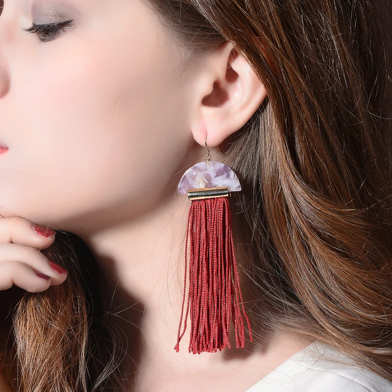 Geometric Acrylic Semicircle Red Tassel Long Earrings Bohemian Fashion Big Earrings Ethnic Jewelry for Women
Geometric Acrylic Semicircle Red Tassel Long Earrings Bohemian Fashion Big Earrings Ethnic Jewelry for Women