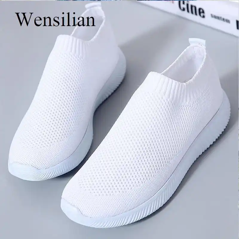 white knitted trainers womens