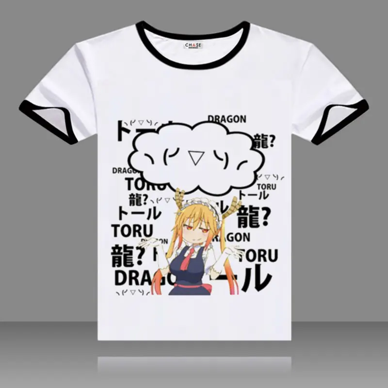 2017 Kobayashi san Chi no Maid Dragon Tooru футболки черные топы с круглым вырезом и короткими