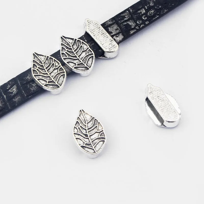 10pcs Leaf Shaped Charms Slider Beads Spacers For 11*2.5mm Flat Leather Cord Bracelet Jewelry Fittings Making Accessories | Украшения и