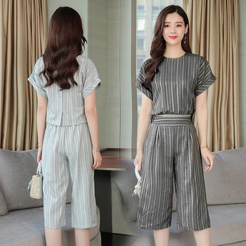 Fashion 2019 Woman's Summer Casual Twinset Brief Loose Pocket 2 Pcs Set Korean Elegant Striped Wide Leg Pants Two Piece Set
Fashion 2019 Woman's Summer Casual Twinset Brief Loose Pocket 2 Pcs Set Korean Elegant Striped Wide Leg Pants Two Piece Set