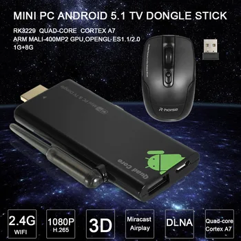 V21 Mini PC Android 5.1 TV Dongle Stick Quad-core RK3128 1GB DDR3 8G ROM Bluetooth Miracast DLNA Airplay WiFi Dongle
V21 Mini PC Android 5.1 TV Dongle Stick Quad-core RK3128 1GB DDR3 8G ROM Bluetooth Miracast DLNA Airplay WiFi Dongle