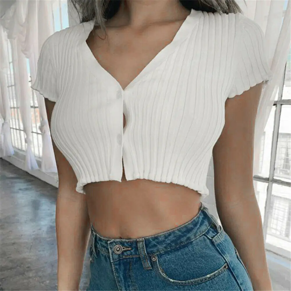 Women Ladies Sexy Casual Short Sleeve V-neck Button Tank Tops Summer Vest Crop Tops White
Women Ladies Sexy Casual Short Sleeve V-neck Button Tank Tops Summer Vest Crop Tops White