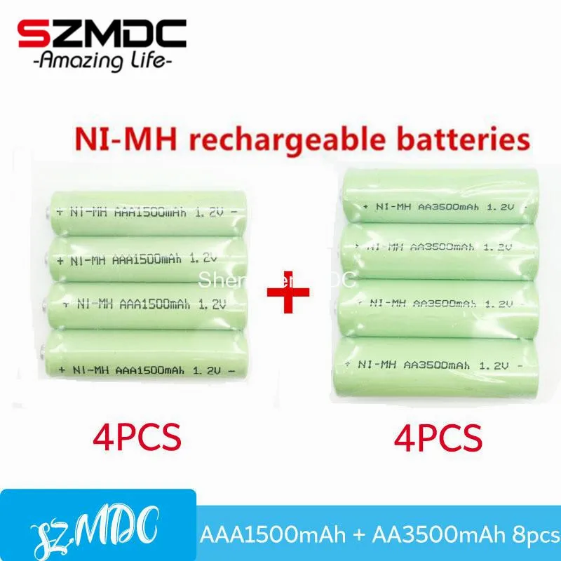 8pcs/lot Hot sale Ni-MH AA Rechargeable Battery 4pcs(1.2V AA3500) + Ni-MH AAA Rechargeable Battery 4pcs(1.2V AAA1500) For Toys
8pcs/lot Hot sale Ni-MH AA Rechargeable Battery 4pcs(1.2V AA3500) + Ni-MH AAA Rechargeable Battery 4pcs(1.2V AAA1500) For Toys