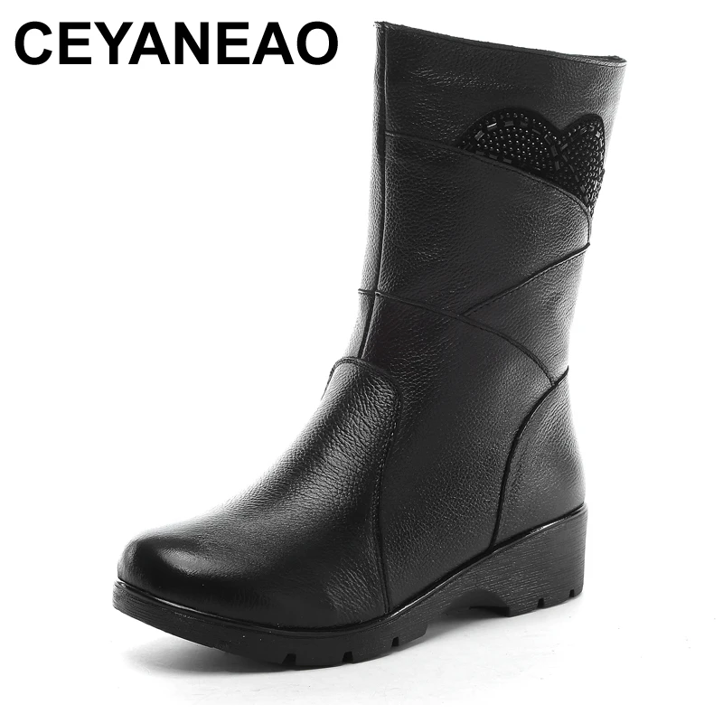 CEYANEAONew Style Winter Women Boots Warm Genuine Leather Snow Boots Female RoundToe Mid-Calf Fashion Flats Shoes Plus SizeE1227
CEYANEAONew Style Winter Women Boots Warm Genuine Leather Snow Boots Female RoundToe Mid-Calf Fashion Flats Shoes Plus SizeE1227