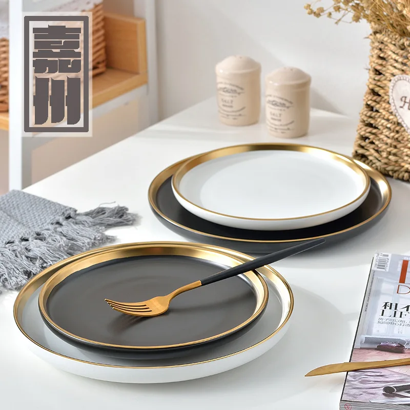 Ceramic Plate European Matte Ceramic Gold Western Steak Plate Creative Dish Plate Round Flat Plate Tableware
Ceramic Plate European Matte Ceramic Gold Western Steak Plate Creative Dish Plate Round Flat Plate Tableware