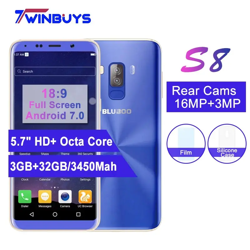 BLUBOO S8 4G Smartphone 5.7" 18:9 full screen MT6750T Octa Core 3GB+32GB Dual Rear Camera 13MP 3450mAh Fingerprint Mobile Phones
BLUBOO S8 4G Smartphone 5.7" 18:9 full screen MT6750T Octa Core 3GB+32GB Dual Rear Camera 13MP 3450mAh Fingerprint Mobile Phones