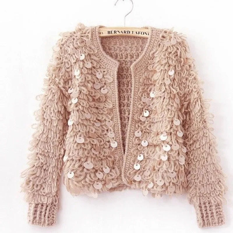 2019 Women Cardigans Sweater Sequin Female Mohair Knitted Cardigans Black White Autumn tassel Cardigans Sweater For Women
2019 Women Cardigans Sweater Sequin Female Mohair Knitted Cardigans Black White Autumn tassel Cardigans Sweater For Women