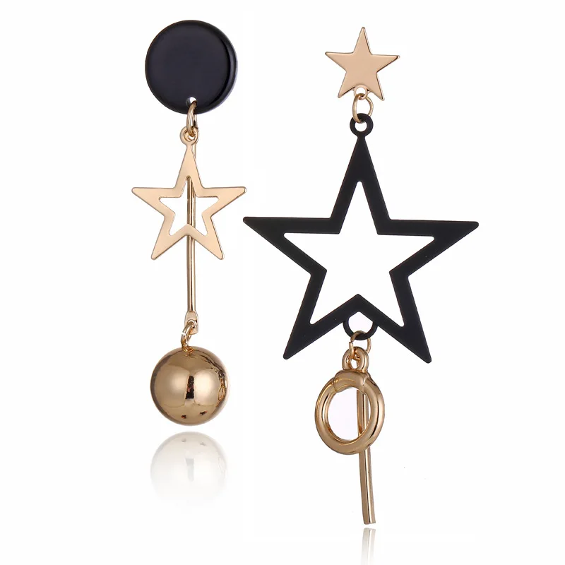 Pentagram Asymmetrical Star Earrings Metal Long Drop Earrings Black/Gold Earings Fashion Jewelry Aretes De Mujer Modernos 2019
Pentagram Asymmetrical Star Earrings Metal Long Drop Earrings Black/Gold Earings Fashion Jewelry Aretes De Mujer Modernos 2019